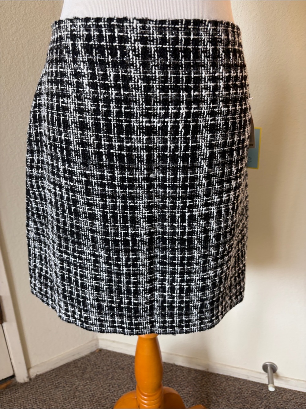 CeCe Black & White and Silver Tweed Pencil Skirt